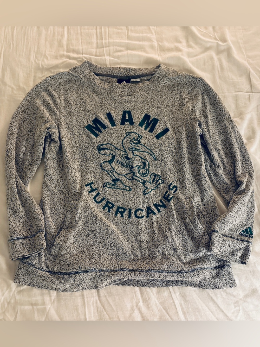 EUC Women’s Adidas University of Miami Heather Grey Sweatshirt, Size Medium